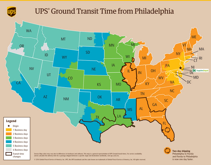 GoodmanParts.net UPS shipping map